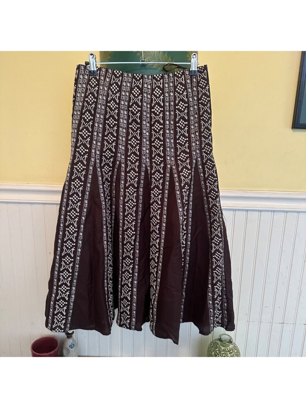 Ashley Stewart Brown & White Embroidered Maxi Skirt Size 2X Linen Blend